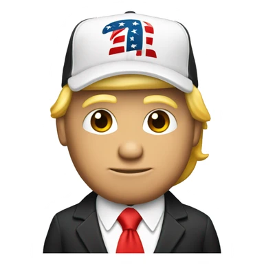 a single emoji of donald trump in a black suit, red tie, and red baseball cap sticker