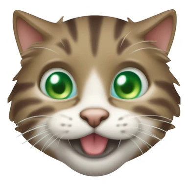 Laughing fluffy brown tabby cat with white nose and blue green eyes  sticker