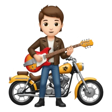 We're creating a quiz for a New Year's Eve team. The idea is that people have to guess which emoji belongs to which person from three emojis. Now it's up to you to make one whole emoji from the following  emojis.  🏍🎸🍻👦 sticker
