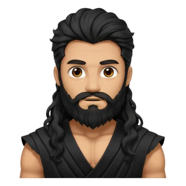 Hades from Olympus Gods with long black wavy hair and beard, black loincloth sticker