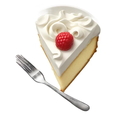 Slice cake vanilla witb whipcream at top and at plate and fork sticker