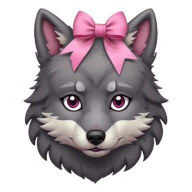 sad 🥺 cute dark grey wolf with a pink ribbon ion his head sticker
