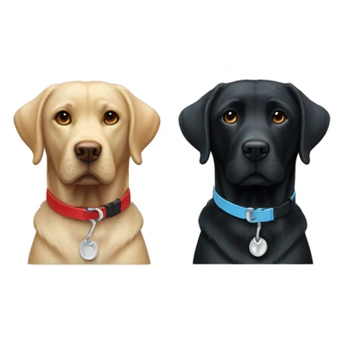black-coloured labrador on the left with red collar, black-coloured labrador on the right with light blue collar. sticker