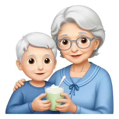 Grandmother offering yogurt to grandson sticker