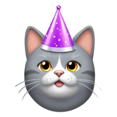 Fat Grey cat with birthday hat sticker
