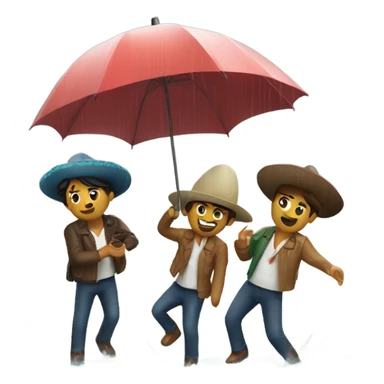 4 mexican friends with umbrella playing with a ship in the rain sticker