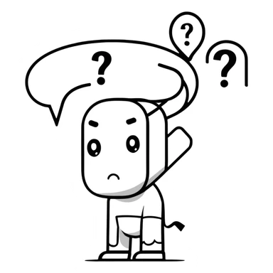 thoughtful person looking up with question marks sticker
