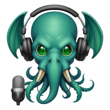 Cthulhu with headphones and microphone recording audio as a sound engineer sticker