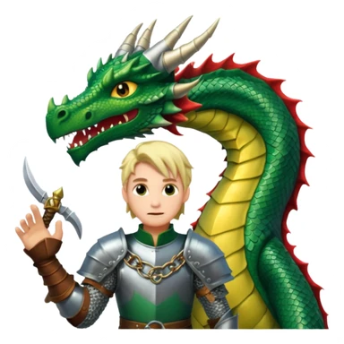 a dragon tamer in medieval time with a dragon next to him sticker