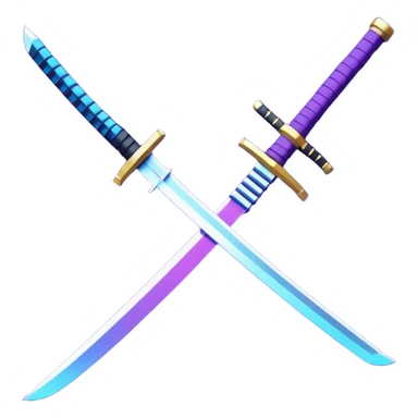 Animated emote: Katana breaking into pixels (purple/blue glitch effect). Loopable 3-frame animation. Minimalist, no background. sticker
