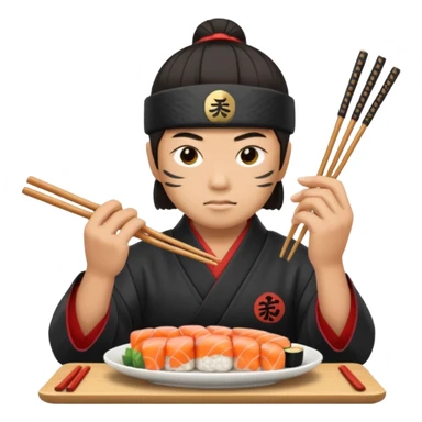 Asian eating sushi in a samurai outfit sticker