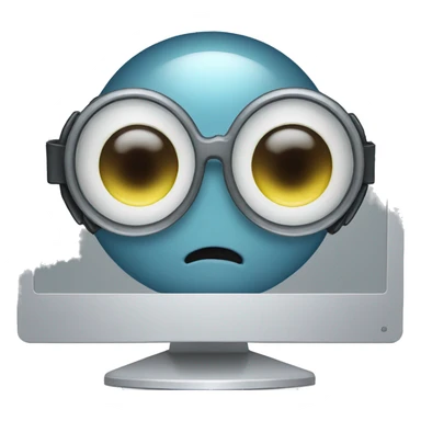 computer monitor with eyeball in the center wearing glasses sticker
