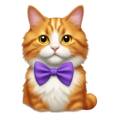 An orange fluffy cat with a purple bow tie sticker