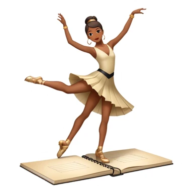 Icon for Choreography: a dance studio floor with a choreographer demonstrating movements, a dance notebook, and a metronome. The icon should capture the creative and structured process of choreographing dances. Transparent background. sticker