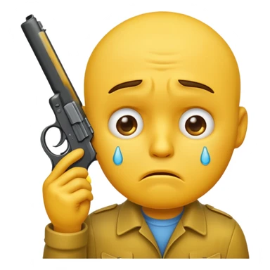 Make a yellow emoji of a guy holding a gun in his mouth while crying sticker