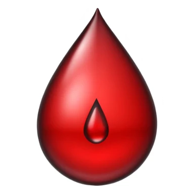 single blood drop emoji sculpted from dark liquid metal, glossy surface, dramatic reflections, futuristic minimal 3D style, isolated on white sticker