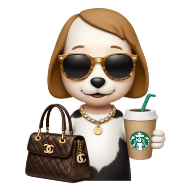 snoopy in a desk with starbucks and his chanel purse sticker