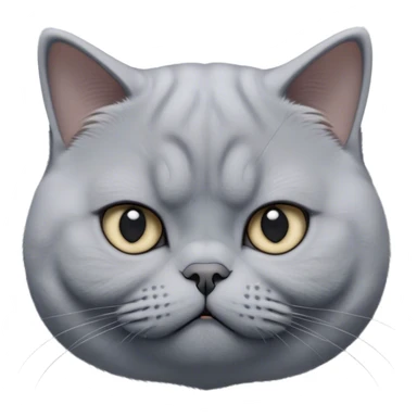Cinematic Bored Grey British Shorthair Cat Portrait Emoji, Head tilted with a scrunched, utterly disinterested expression, sleek soft grey fur with subtle blue undertones, Simplified yet sharp features, highly detailed, glowing with a dull, indifferent glow, high shine, poised but exuding a sense of boredom, stylized with an air of subtle annoyance, focused yet clearly uninterested, soft glowing outline, capturing the essence of a bored yet adorably snarky kitty, so lifelike it feels like it could roll its eyes and sigh dramatically at any moment! sticker