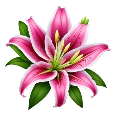 bouquet Deep Pink Oriental Lily with White Edge, luxuriant, leaf, bud sticker