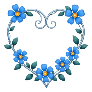 heart shape silver vine with blue flowers border sticker