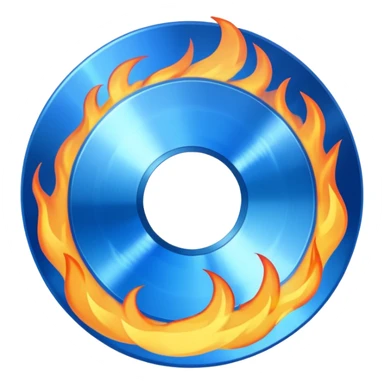 A minimalist CD disc with a subtle fire design, blue flames sticker