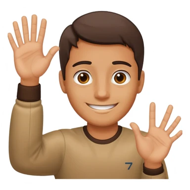 A guy with his left hand higher right lower left hand with a 6 on it right with a 7 sticker