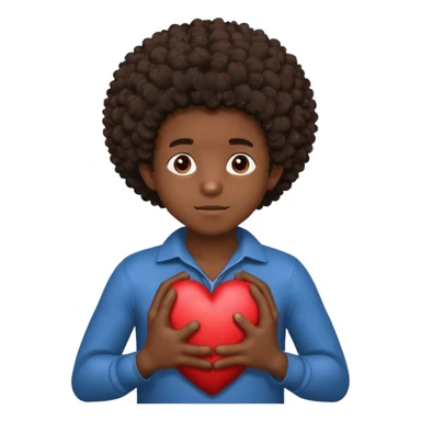 I want a black boy with chocolate skin and a small messy afro holding a heart close to his chest with his hands over the heart as if to present it to someone he loves. I want the name “Aja” on the heart. sticker