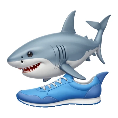Un tiburón con zapatillas azules puestas sticker