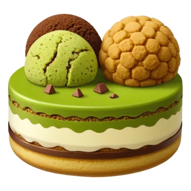 biscuit balls with matcha/chocolate/tiramisu topping + crumbs topping sticker