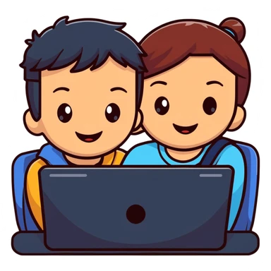 boy and girl having a video call, smiling at each other on screens sticker