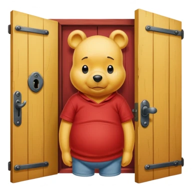 Winnie the Pooh at locked wooden door sticker
