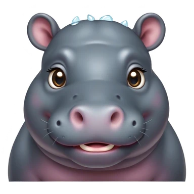 Cinematic Cute Hippo Portrait Emoji, Head tilted playfully and inquisitively, featuring a glossy slate-gray hide with a gentle sheen and round, sparkling eyes filled with curious charm, Simplified yet irresistibly adorable features, highly detailed, glowing with a warm, friendly glow, high shine, affectionate and serene, stylized with a touch of aquatic whimsy, bright and endearing, soft glowing outline, capturing the essence of a mischievous yet loving hippo, so playful it feels like it could splash out of the screen and into your arms! sticker