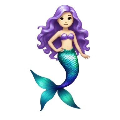 Iridescent mermaid tail full body white girl long hair brown and purple sticker