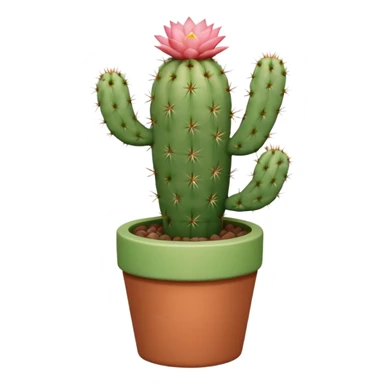 A ceramic pot in a pastel terracotta color, shaped like a cylinder, with a tall pot containing a desert cactus. sticker