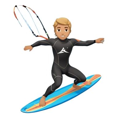 An athlete in a wetsuit riding a kiteboard, soaring over the waves with the kite high in the sky. The background features a vibrant blue sky and crashing ocean waves, capturing the thrill and freedom of kitesurfing in dynamic motion. sticker