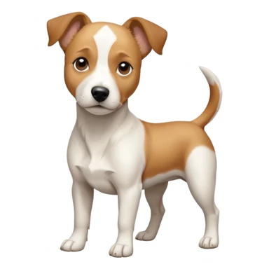 a full body facing front on of a buff white beagle cross jack russell terrier looking dog the size of a kelpie with light brown long ears resting on its face and a light brown patch above one eye and a large snout. the rest of the dog is completely white.  sticker