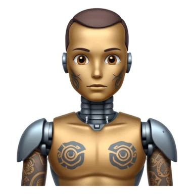 Tatooed robot, big many tatooes on chest, neck and face sticker