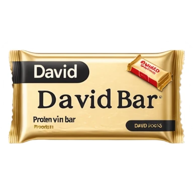 protein bar gold wrapper that says David on it in black font with a small brown box on it  sticker
