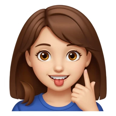 Fais moi une fille brune avec les yeux marrons, qui ce mort un doigt avec un regard coquin. sticker