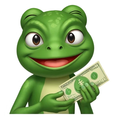 Pepe the frog sniffing a wad of money in his hand and smiling sticker