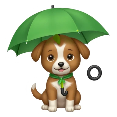 baby dog hold small green umbrella sticker