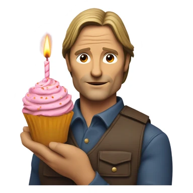 Viggo Mortenson holding a bunch of flowers and a cupcake with a birthday candle in it sticker