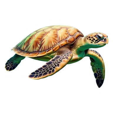 cinematic-sea-turtle-realistic-full-body-swimming-emoji,-graceful-streamlined-body-gliding-through-crystal-clear-waters,-large-flippers-moving-in-fluid-motion,-smooth-green-and-brown-patterned-shell-glowing-in-the-sunlight,-gentle-dark-eyes-filled-with-deep-wisdom,-bubbles-trailing-in-its-wake,-simplified-yet-realistic-focused-features,-highly-detailed,-glowing-with-an-oceanic-serene-light sticker