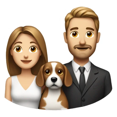 husband and wife with small white and brown dog sticker
