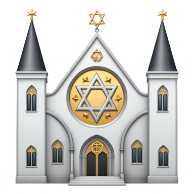 reform jewish synagogue similar in architecture to historical religious architecture in europe. the building should be white with silver/golden features, gothic architectural elements and star of david. no crosses. the emoji should be in ios emoji style. sticker