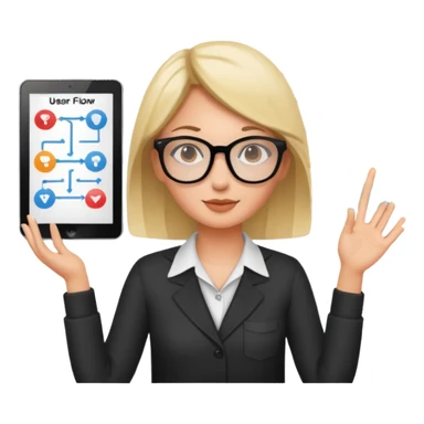 female designer presenting user flow chart sticker