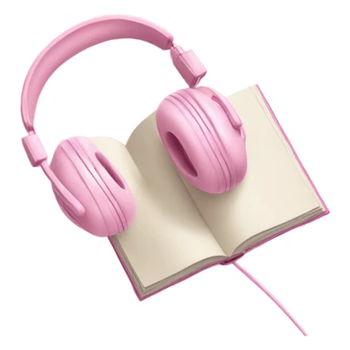 Pastel pink headphones with a pastel pink open book sticker