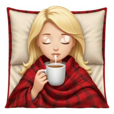 Blonde girl inside a blanket sipping coffee eyes closed sticker