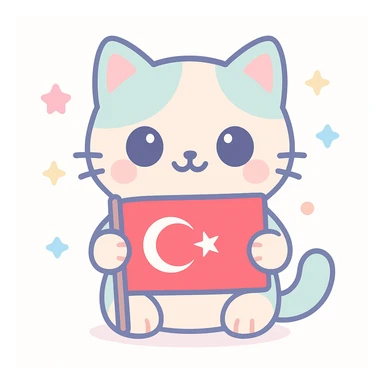 a visually appealing cat holding or wearing the Turkish flag sticker