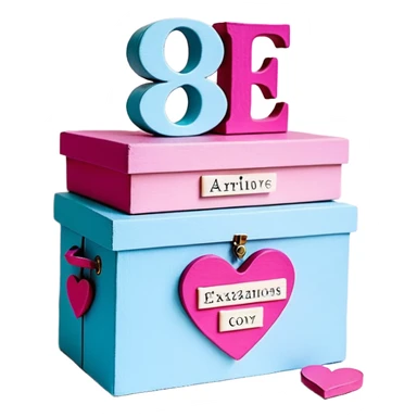 Una cajita rosa pastel con detalles fucsia, un recuadro crema con letras fucsias (Declaraciones de Fe – Exitosas con Dios – Romanos 4:17), corazones decorativos con palabras y un corazón azul con el número 99 arriba. sticker